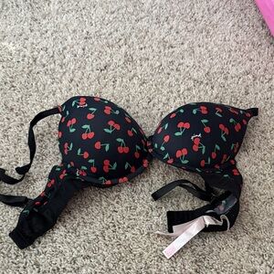 PINK Victoria's Secret Black Bra with Red Cherry Design